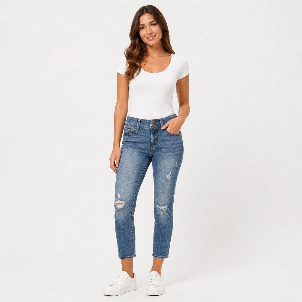 American Eagle Artist Stretch Crop Jeans Women 0 Blue Distressed Cotton Low Rise